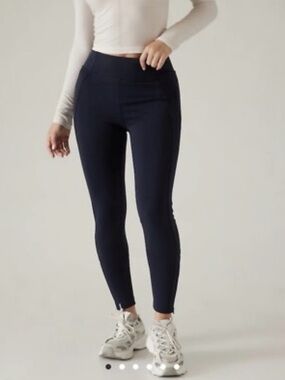Athleta Navy High-Rise Delancey Leggings - ankle zippers